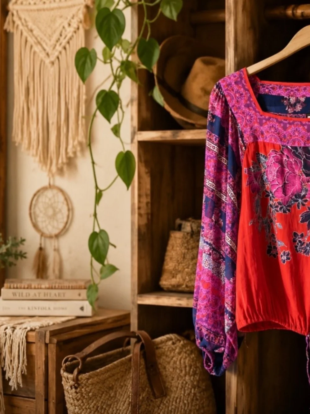 FREE PEOPLE Silk Mix Boho Top